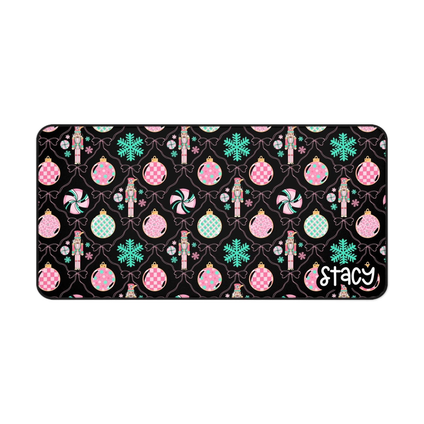 Coquette Nutcracker Holiday Desk Mat with Ornaments and Snowflakes (black)