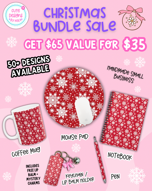 Matching Christmas coffee mug, mousepad, notebook, pen and keychain. Personalization option available!