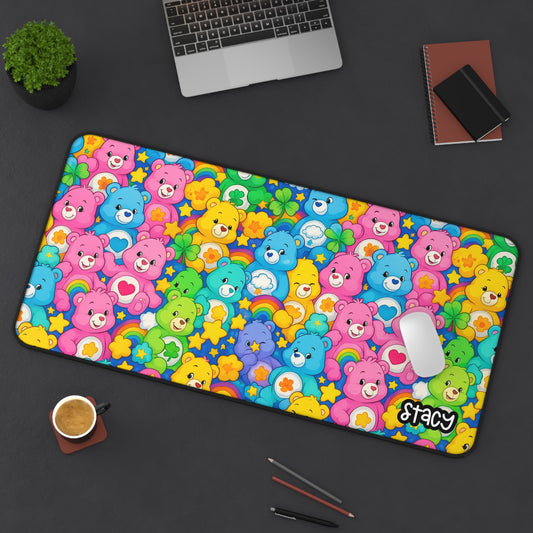 Colorful Carebears Desk Mat with Rainbows and Smiling Suns | Cute Office Decor for Kids and Adults | Perfect Gift for Birthdays, Back to School Accesories