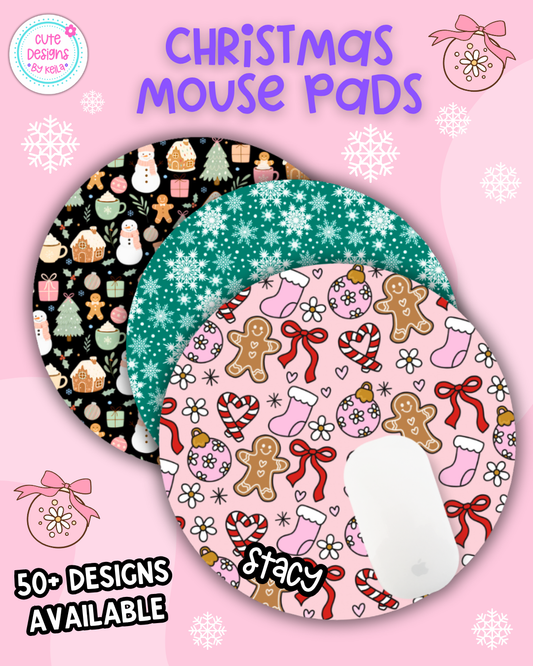 Cute Christmas Round Mouse Pad |Cute Winter Desk Accessory | Festive Mouse Pad | Personalization Option Available