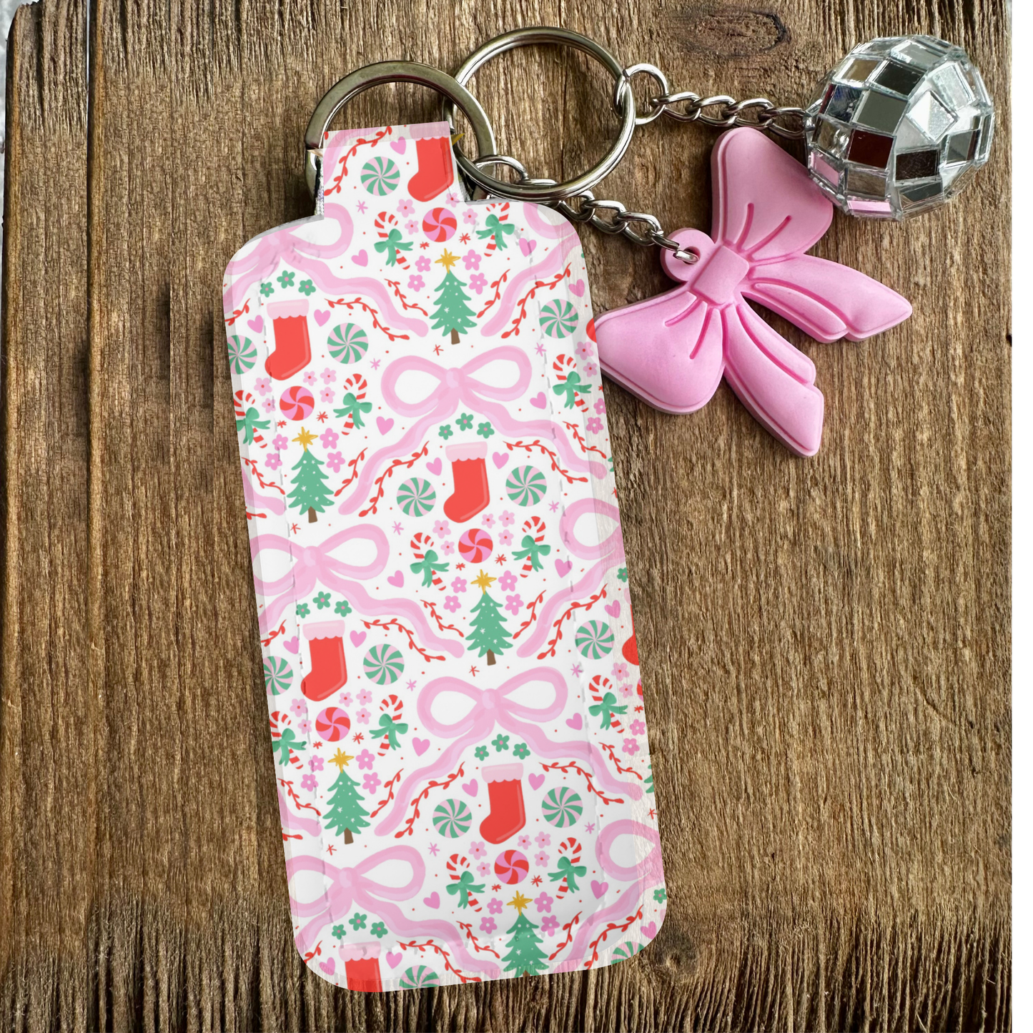 Cute Christmas Keychain Lip Balm Holder | Includes Free Lip Balm & Mystery Charms | Personalization Option Available