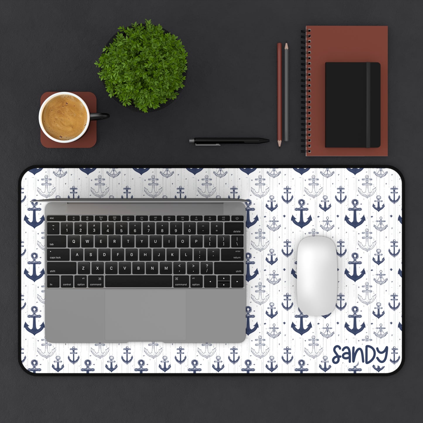 Nautical Anchor Pattern Desk Mat — Coastal Mouse Pad for Home Office