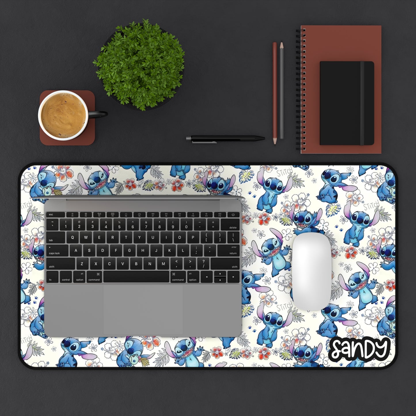 Kawaii Blue Alien Pattern Desk Mat — Cute Blue Cartoon Character Mouse Desk Pad